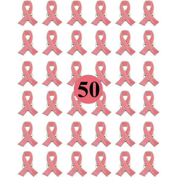 Charity Pink Hope Ribbon Pins - 50 High-Quality Breast Cancer Awareness Brooches
